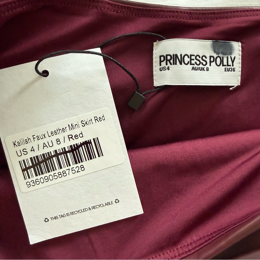 Princess Polly Kalilah Deep Burgundy Faux Leather Mini Skirt NWT - Picture 3 of 4